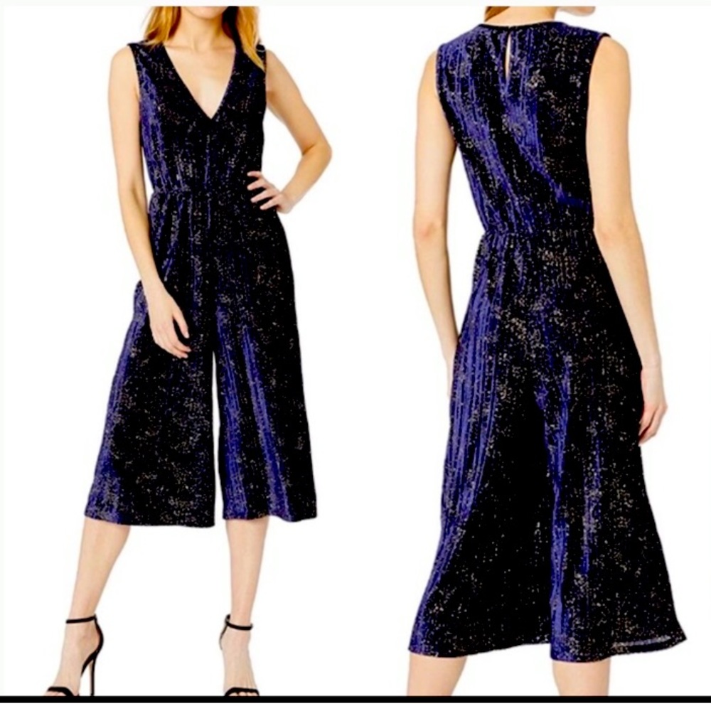 BCBG Generation Navy with Gold Stars Velvet Jumpsuit